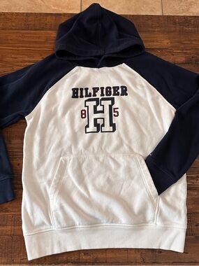 Tommy Hilfiger Navy and White Pullover Hoodie